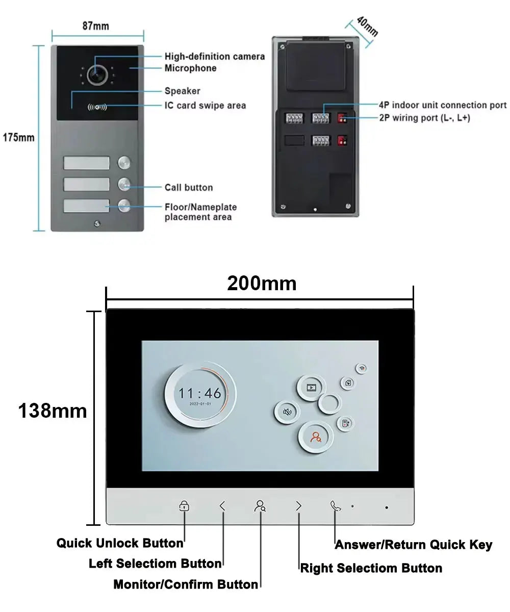 4 Wire 7 inch LCD WiFi Tuya Video Doorphone HD Camera Doorbell Intercom RFIC NFC APP Unlock System 4/6/8/10/12 Unit Apartments