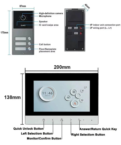 4 Wire 7 inch LCD WiFi Tuya Video Doorphone HD Camera Doorbell Intercom RFIC NFC APP Unlock System 4/6/8/10/12 Unit Apartments