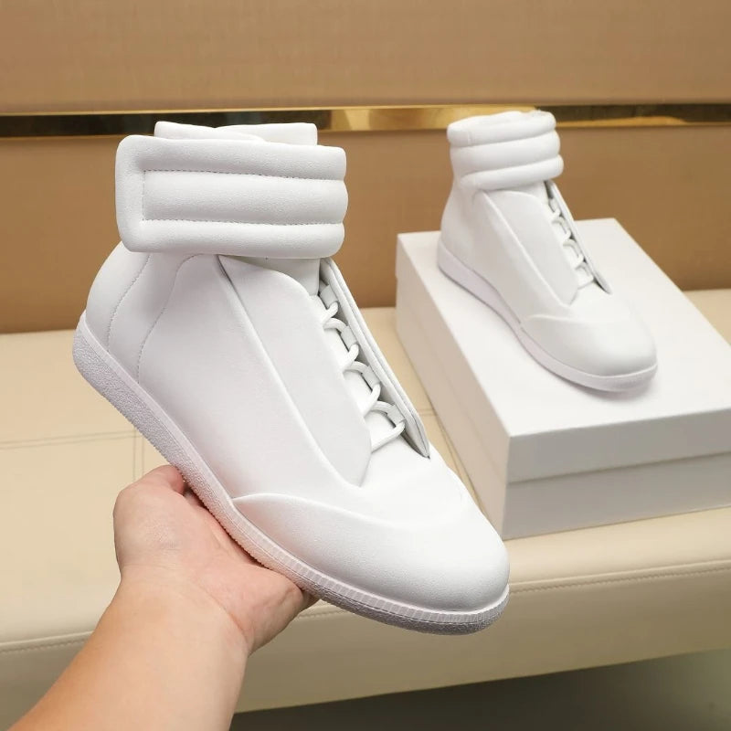 Men's High Top Casual Shoes Flats Premium Shoes For Man High Quality Leather Trainers Sneakers Hook & Loop Outdoor Ankle Boots
