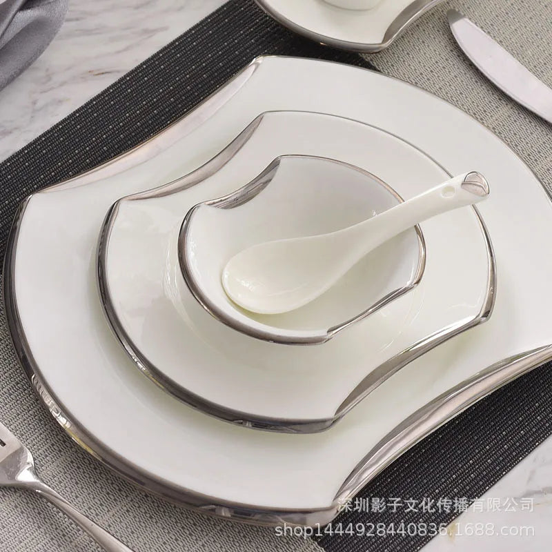 Creative Gilded Porcelain Tableware Fine Steak Barbecue Plates & Bowls Hotel Restaurant Cooking Dishes Kitchen Utensils Set New