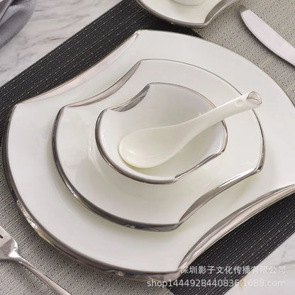 Creative Gilded Porcelain Tableware Fine Steak Barbecue Plates & Bowls Hotel Restaurant Cooking Dishes Kitchen Utensils Set New