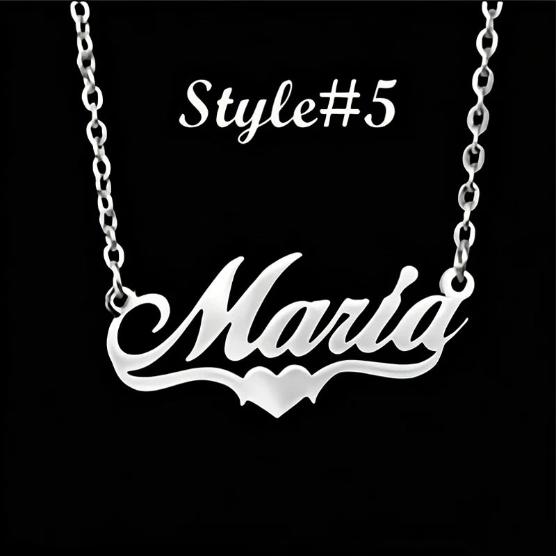 Multi-style Heart Name Design Personalized Pendant Necklace Woman Stainless Steel Silver Gold Name Customized Necklace Jewelry