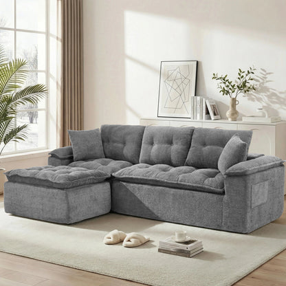 Korser 110" Modern L Shape Boneless Cloud Sectional Sofa, Chenille Deep Seat Modular Couch with Ottoman, No Assembly Needed for Living Room