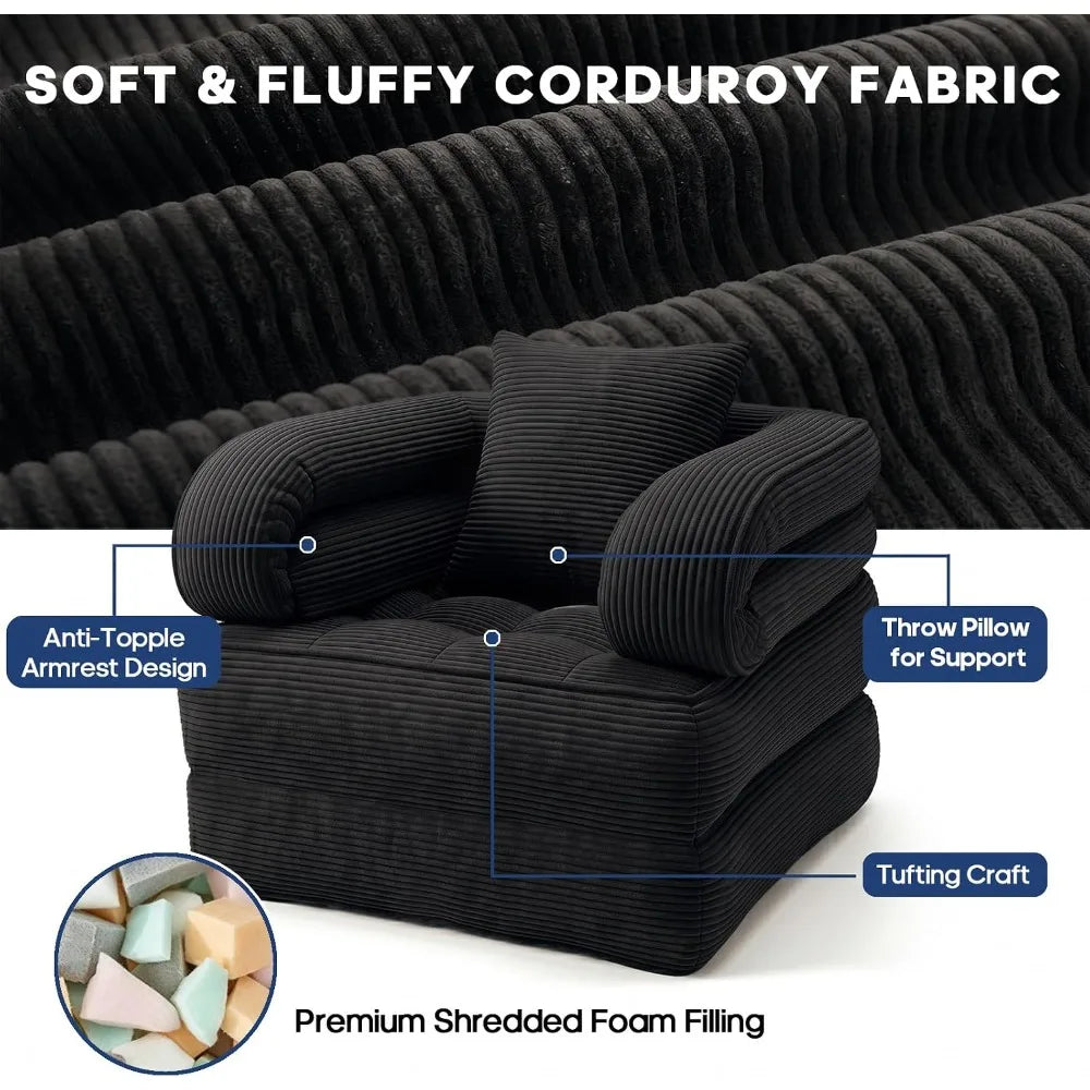 Convertible Sleeper Chair Folding Sofa Bed 3-in-1 Corduroy Futon Couch with Pillow