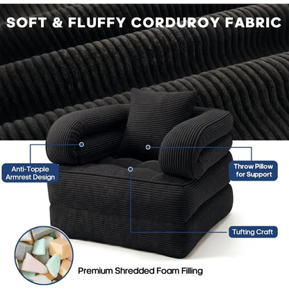 Convertible Sleeper Chair Folding Sofa Bed 3-in-1 Corduroy Futon Couch with Pillow