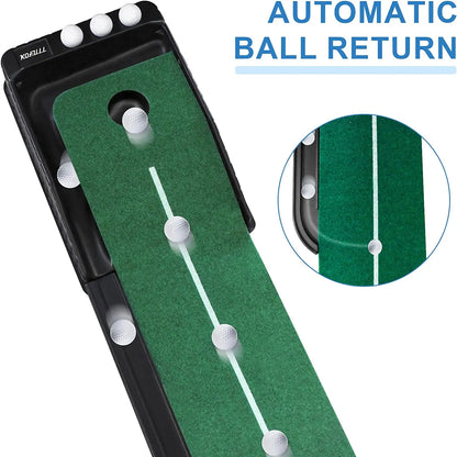 KOFULL Golf Putting Green Mini Golf Putting Mat with Ball Return for Putter Practice Indoor/Outdoor Training Tools