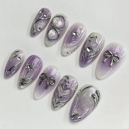 24pcs Red Star Print Fake Nails Sweet Cool Short Almond Press on Nail for Women Wearable Detachable Ins Spice Girl False Nails