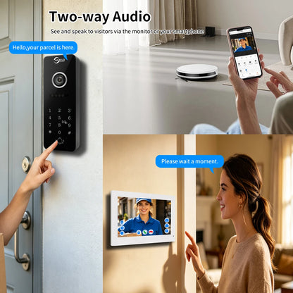 ANJIELO 4‑Wire Tuya Smart Video Door Phone Intercom System PIR Motion Detect Two‑Way Audio Password Unlock Home Villa Security