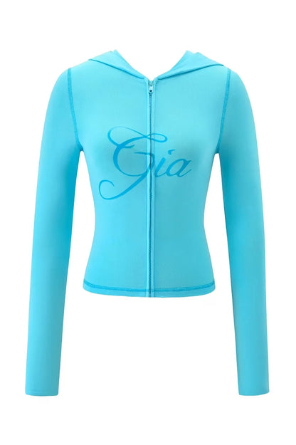 GIA Front Shoulder Slim Fit Jacket Pants Set with Letter Print Design Hooded Zipper Snake Pattern Short Fit Streetwear