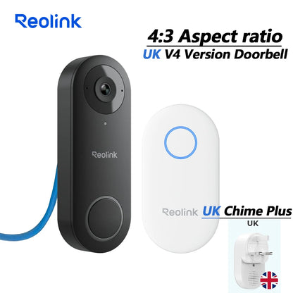 REOLINK 2K+ PoE Video Doorbell 2-Way Talk 4:3 Aspect Ratio Smart Home Video Intercom Wired Door Bell with Chime(EU&UK Optional)