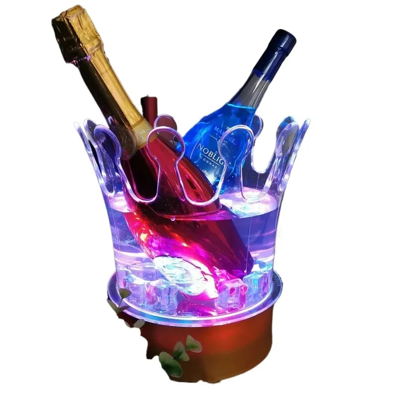 Rechargeable LED Ice Bucket  Crown Shaped Wine Beer and Champagne Cooler with Glowing Light for Bar Party and Nightclub Use