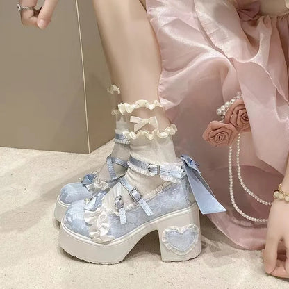 Fashion Mary Jane Women's Shoes Elegant Temperament Soft Sole Lace Lolita High Heels Beautiful Princess Shoes for Women Tacones