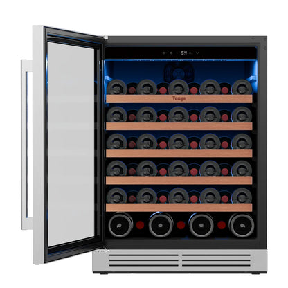 52 bottles wine cooler 5.12 Cu.ft compressor air cooling single temperature zone wine mini fridge With blue light ＆ door lock ＆ automatic defrosting