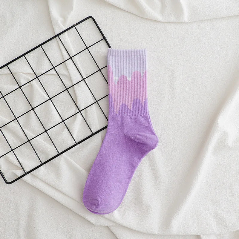 New Women Socks Cute Love With Heart Print Sock Cotton Harajuku Vintage Happy Female Dots Heart Kawaii Sox White Pink Crew Sock