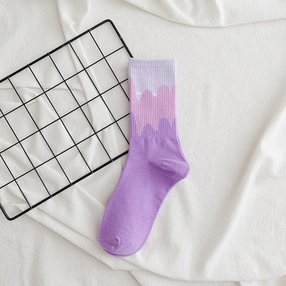 New Women Socks Cute Love With Heart Print Sock Cotton Harajuku Vintage Happy Female Dots Heart Kawaii Sox White Pink Crew Sock
