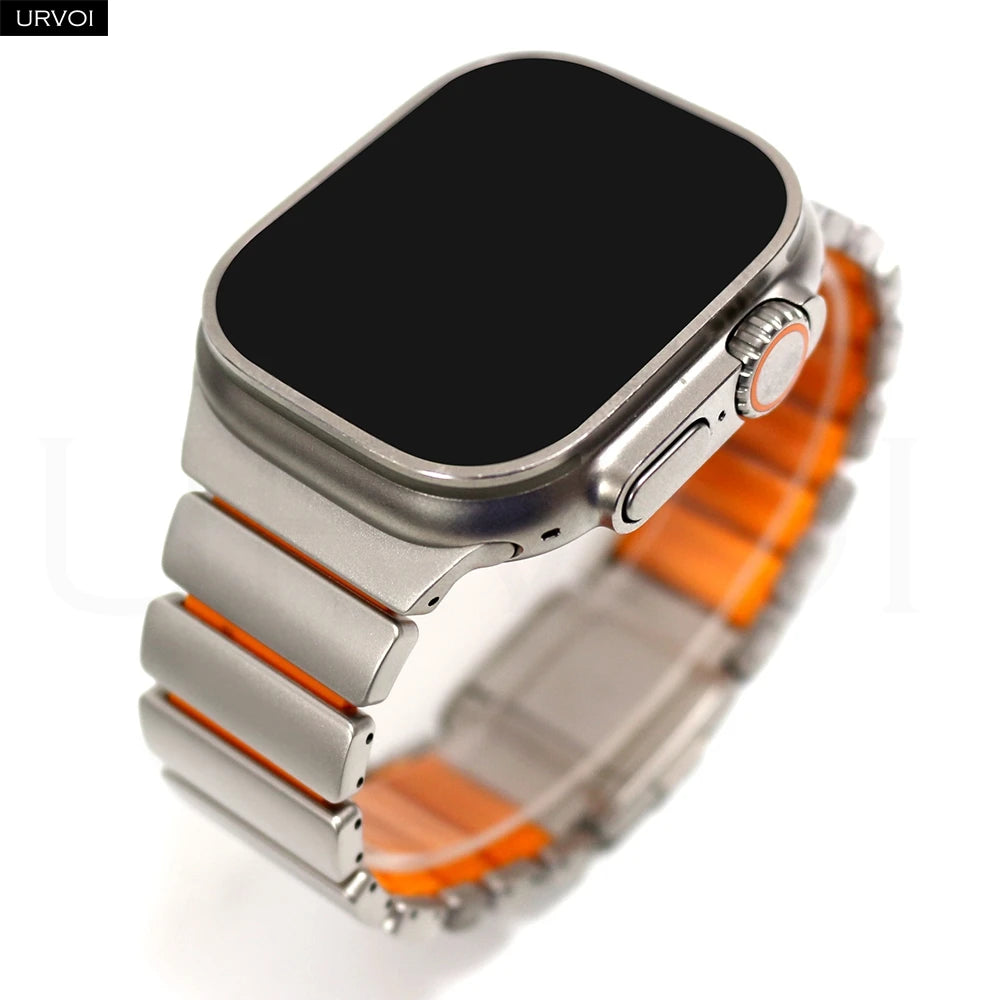 URVOI Stratos Band for Apple Watch Ultra 3 2 Series 11 10 9 8 SE3 Titanium Silicone Strap Magnet Clasp Bracelet DLC Coating 49mm