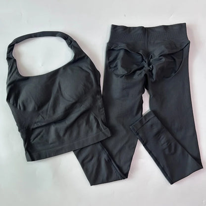 1-2pcs Gym Set Women Backless Tank Tops High Waist Scrunch Seamless Shorts High Waist Yoga Leggings Workout Sets Gym Suit