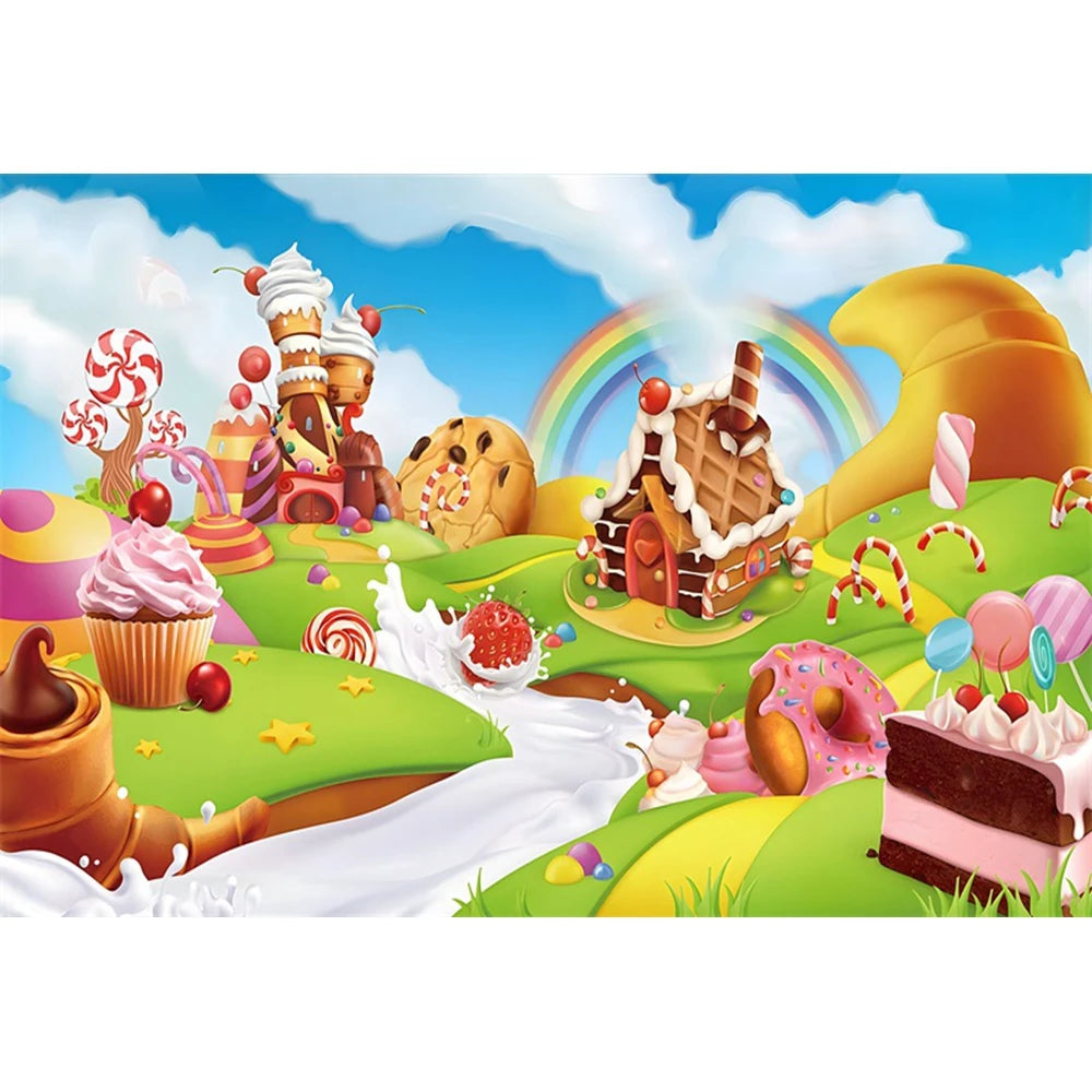 Candy Bar Baby Shower Birthday Backdrop Ice Cream Car Donuts Lollipop Party Photo Background Cake Table Decor Photography Props