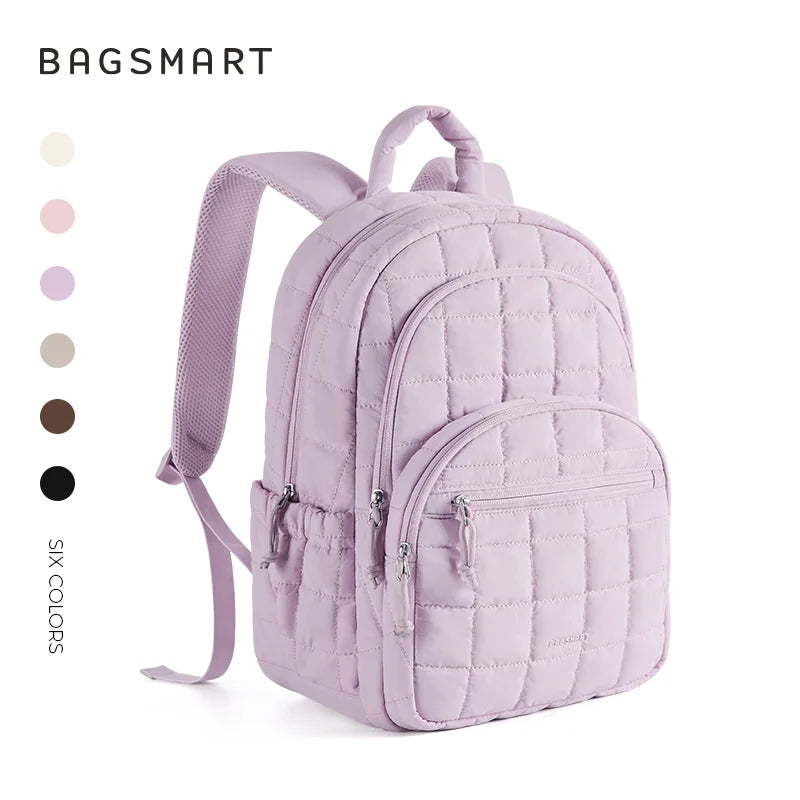 BAGSMART School Backpacks for Girl Quilted Casual Daypack Water-Resistant Bookbag for 15.6 Inch Laptop Fashion College Backpack