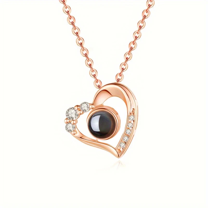 Love Heart Necklace 100 Languages I Love You Projection Pendant Jewelry For Mom Girlfriend Birthday Christmas Romantic Gifts