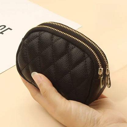 New PU leather rhombus small wallet mini coin change bag double zipper storage change bag