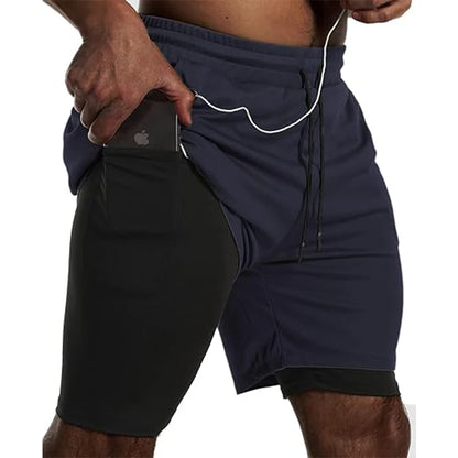 Mens Sport Shorts Sportswear Double-deck Running Shorts 2 In 1 Beach Bottoms Summer Gym Fitness Training Jogging Short Pants Men