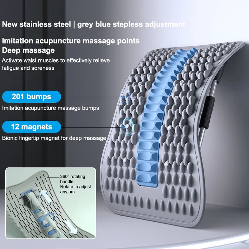 〔R〕Back Stretcher with Acupuncture Massage Nodes, Stepless Adjustable Lumbar Support Device for Lower Back Pain Relief