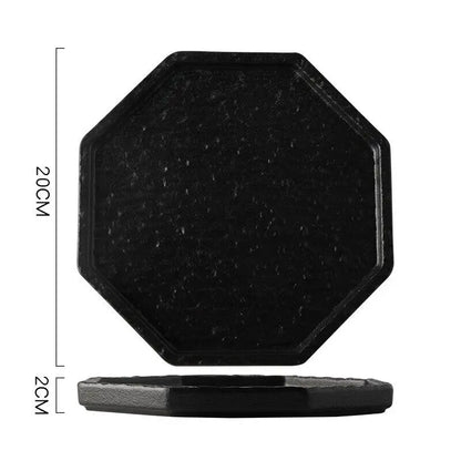 1PC Octagonal Black White Plate Luxury Light Luxury Steak Plate Western Food Dish Tableware for Home Dining Table