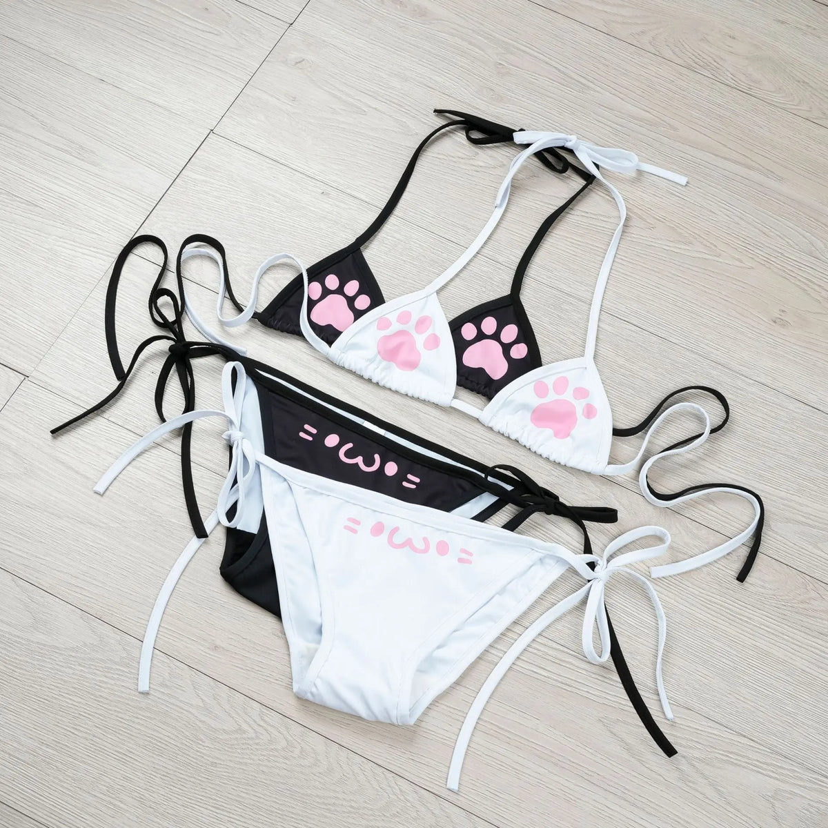 Anime Kawaii Girl Cute Cat Paw Bikini Swimsuit Women Claw Pattern Three Point  Underwear Set Costume Cosplay