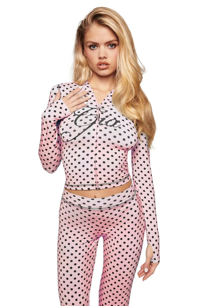 gia slim fit letter printed open thread design hooded zipper short jacket pants set