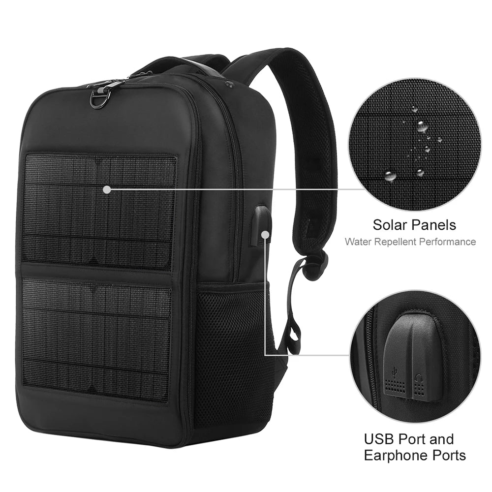 Solar Backpack with 14W Solar Panel Dual USB Port Waterproof Nylon Backpack for Outdoors Large-Capacity Travel Bag for Hiking