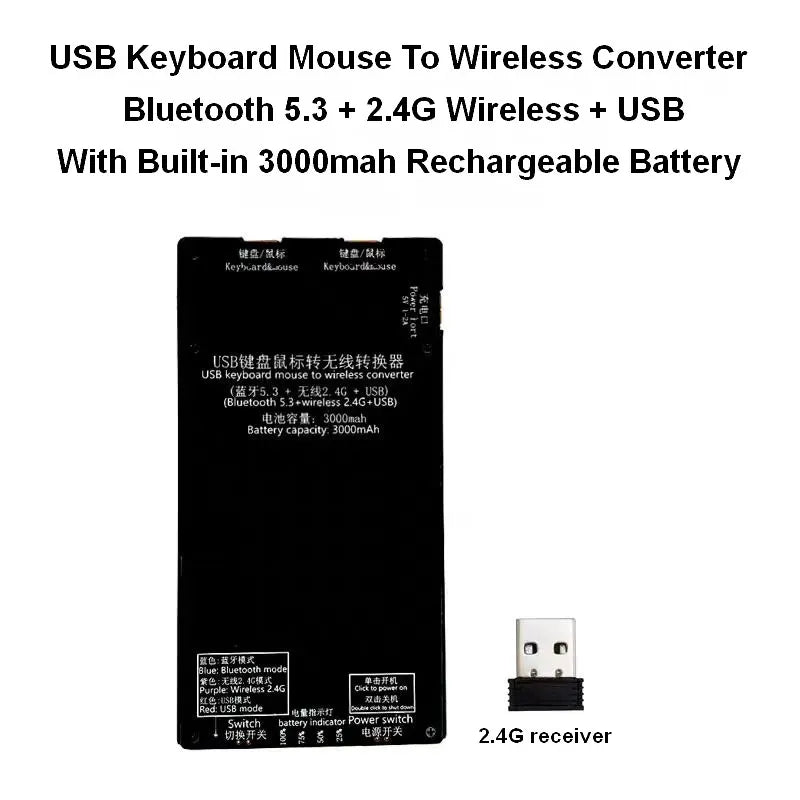 Wired USB Keyboard Mouse To Wireless Converter With Built-in Battery Bluetooth 5.3 Module for DIY Keyboard Adapter