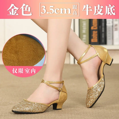 New Sequin Red Black Gold Silver Women Ballroom Tango Salsa Latin Dance Shoes / Cheap Closed Toe Salsa Shoes Soft Sole