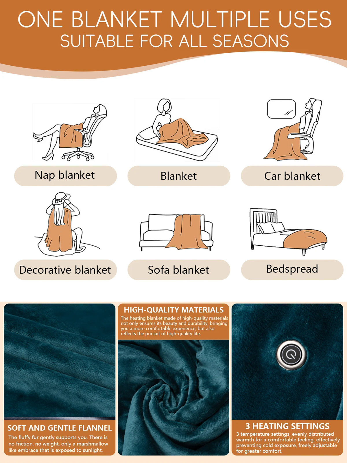 Electric Heated Blanket, USB Heated Blanket Shawl, single person warm heating shawl, Wearable Electric Blanket