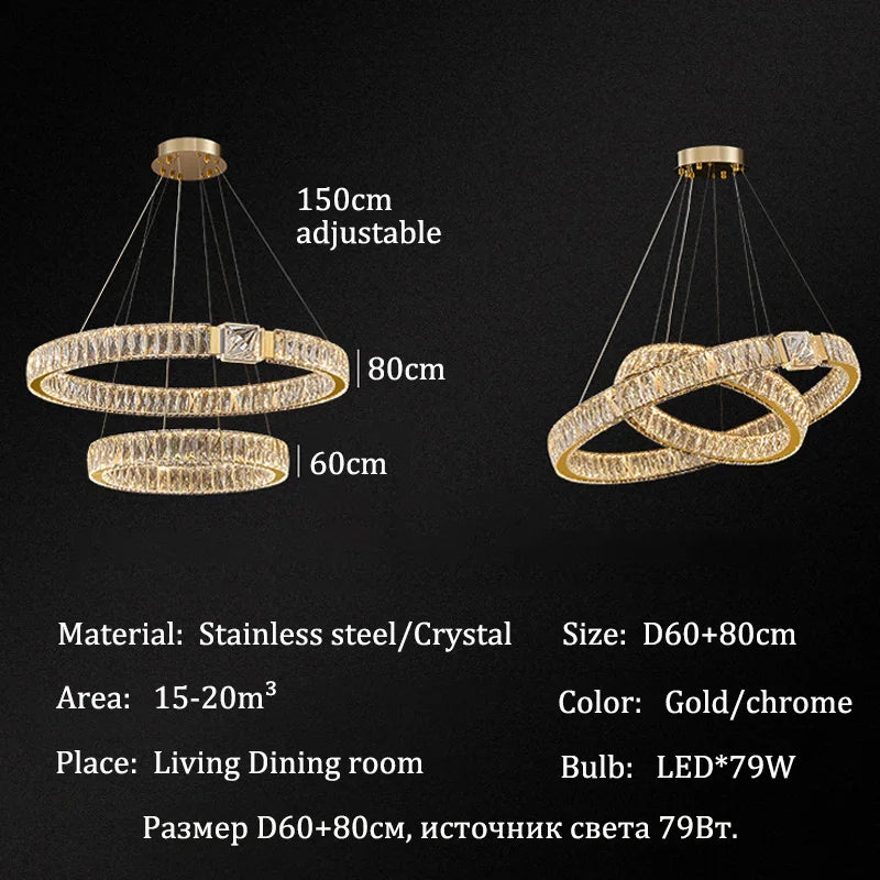 Luxury LED Crystal Ceiling Chandeliers Modern Gold/Chrome Metal Pendant Lights Home Restaurant Hotel Decor Lighting Fixtures
