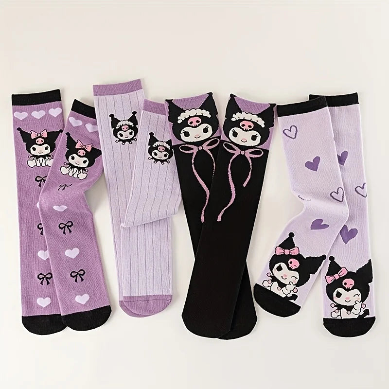 4 Pairs of High-Quality Cartoon Anime Character Pattern Women's Straight Socks Comfortable Soft and Casual Women's Socks