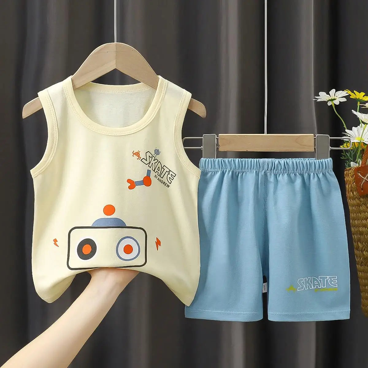 Summer Children's Vest Set Pure Cotton Baby Sleeveless Vest 2-piece Clothes Boy's Clothing Set Baby Toddler Clothing For Boy