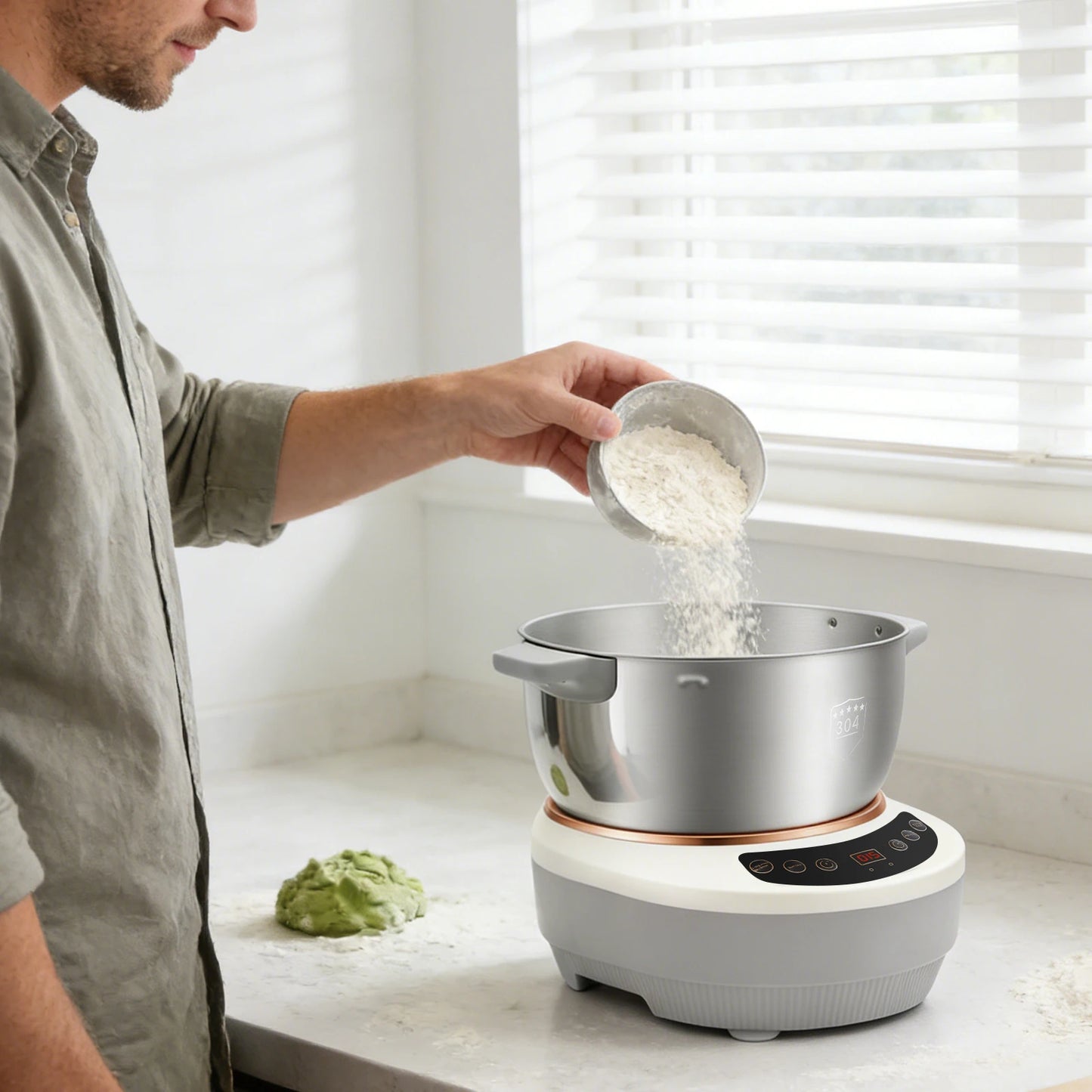 200W Electric Kneading Machine, 304 Stainless Steel Dough Kneading Machine, 5L Stand Mixer, 140-170 RPM, Timer Auto-Off, for Kitchen, Baking, Silver