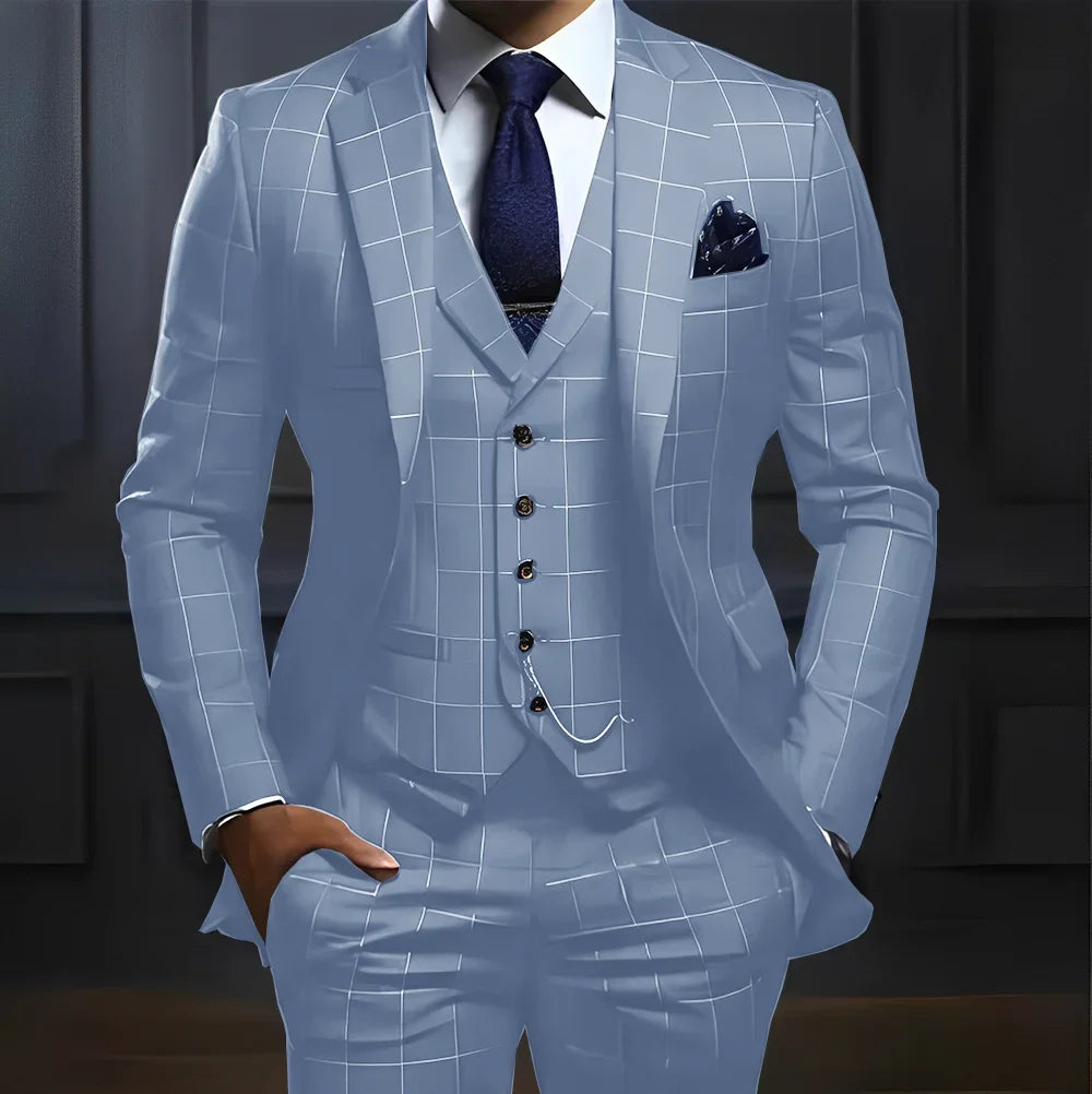 Plaid Men's suit 3 piece Suit Formal Business Work Clothes Party Groom Wedding Tuxedo Custom Color XS-5XL Suit Men
