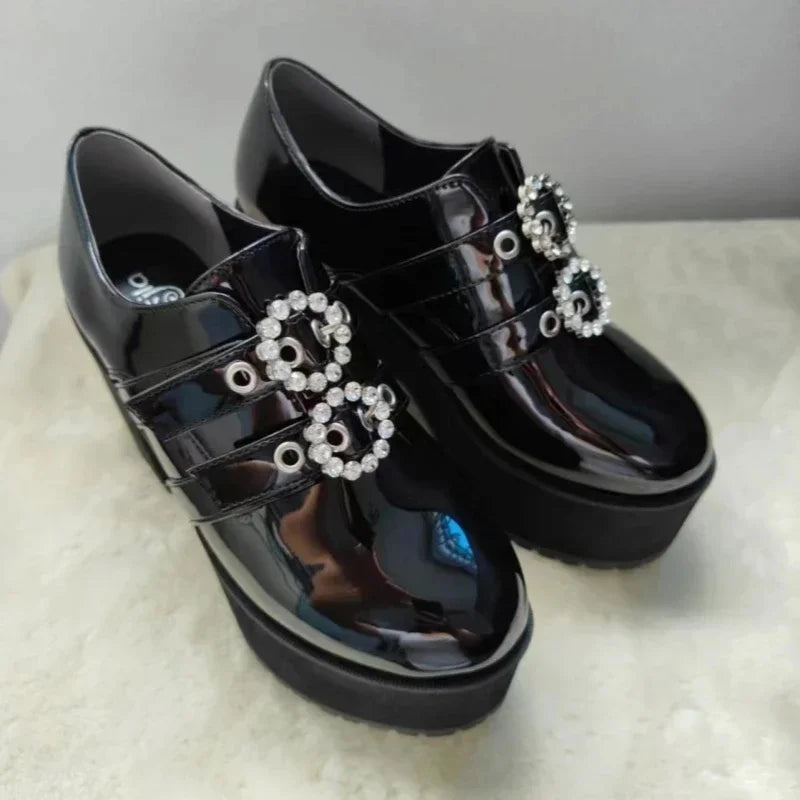 RGD4 Japanese Mine Series Round Drill Buckle JK Patent Leather Shoes Student Mass-Produced Platform High Heels Uniform Wom DP[7/