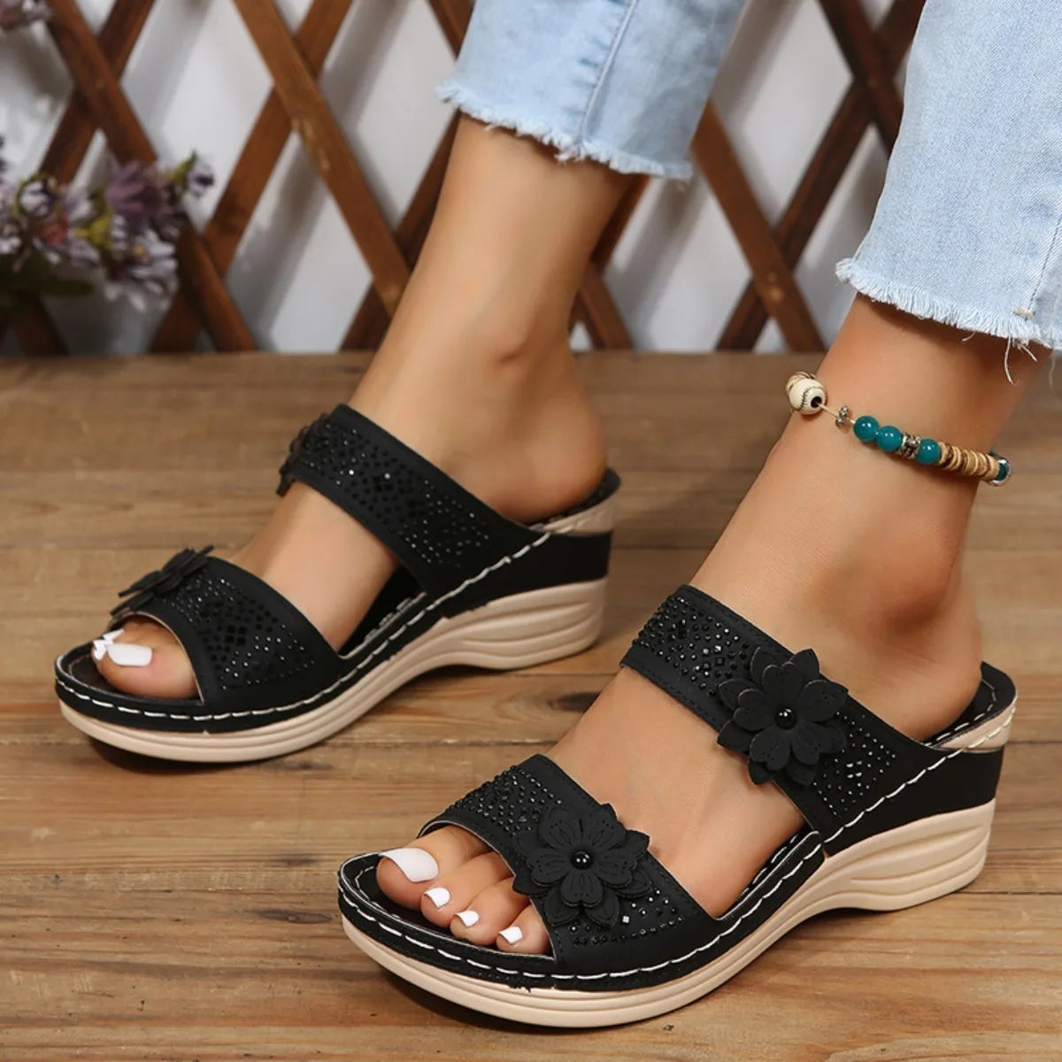 Women's Pull-On Wedge Sandals | PU Upper, Rubber Outsole | Casual Warm-Weather Wear