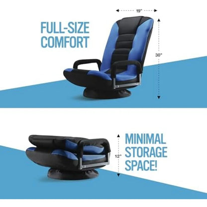 Swivel Floor Gaming Chair - Video Lounger Enjoy 6 Different Positions, Adjustable Backrest, Removable Arm Rests, Folds