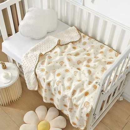 Newborn Bear Print Blanket Pure Cotton Double Gauze Blanket Baby Blanket Bath Towel Baby Blanket Baby Swaddle 100X100CM