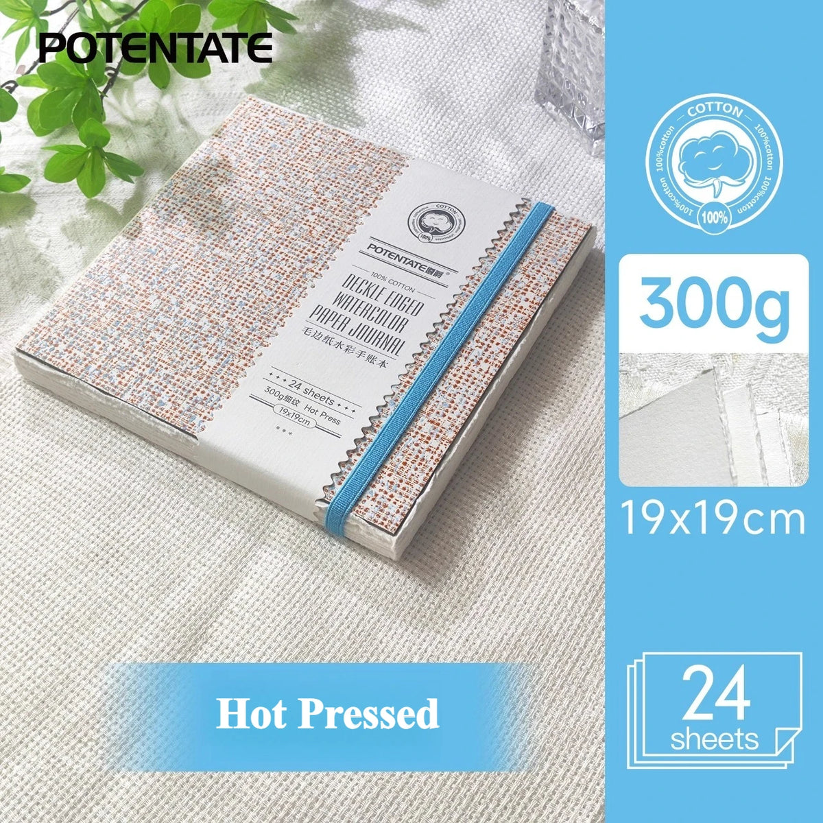 POTENTATE Cotton Fringed Watercolor Notebook 300g Hot/Cold Pressed Specific Watercolor Paper Drawing Book for Art Student