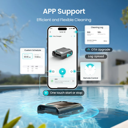 Refurbished AIPER EcoSurfer S2 Solar Powered Pool Surface Skimmer Robot with APP Support, 24/7 Continuous Cleaning, Dual Charging Modes, Smart Obstacle Avoidance, 150-um Filtration, OTA Upgrade