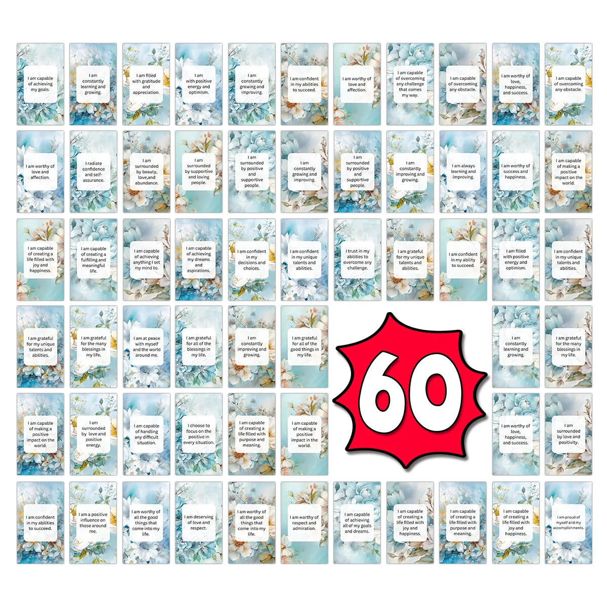 60pcs Women Affirmation Cards, Daily Positive Quotes, Self-Encouragement Motivational Cards for Mental Wellness, Gifts Idea