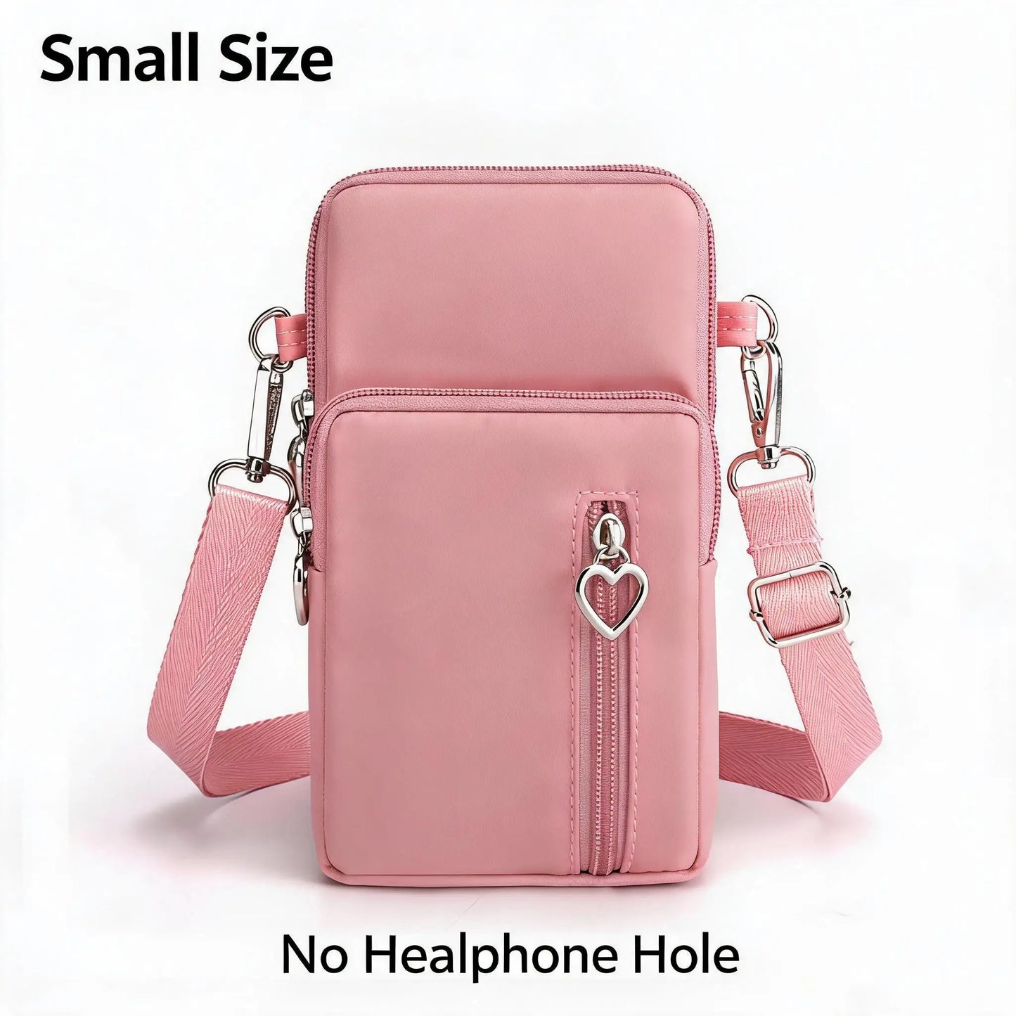 Waterproof Nylon Mini Crossbody Phone Bag for Women Heart Metal Zipper Multi Compartment Shoulder Arm Bag Phone Purse Wallet
