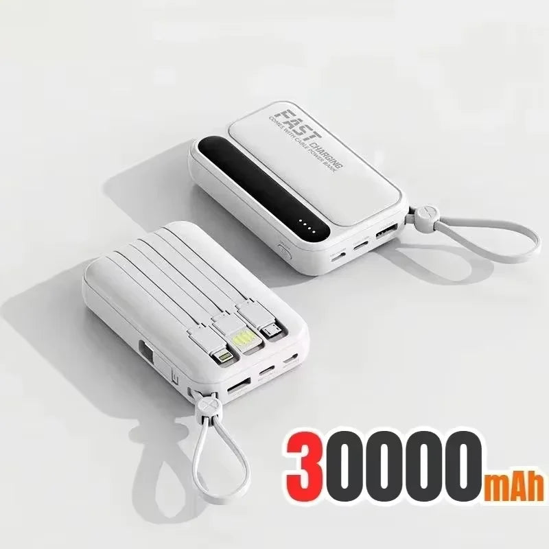 Lenovo Fast Charging Mini Battery Pack 50000mAh Power Bank with 4 Built-in Type C Cables for iPhone Samsung Android Devices