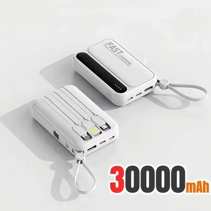 Lenovo Fast Charging Mini Battery Pack 50000mAh Power Bank with 4 Built-in Type C Cables for iPhone Samsung Android Devices