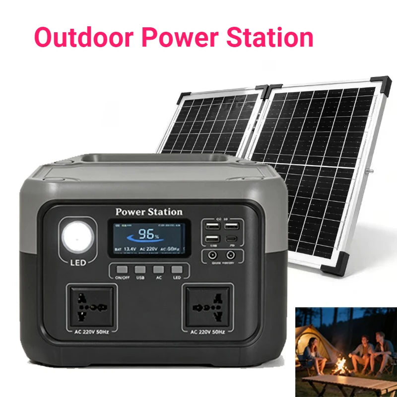 800W 46Ah Portable Power Station 600W/800W 589WH Solar Generator Backup PowerBank for Outdoor Camping, Home Emergency, RV Travel